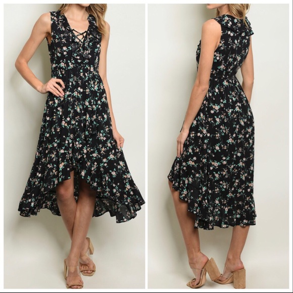Dresses & Skirts - CLEARANCE ‼️BOHO BLACK FLORAL MIDI - Dress